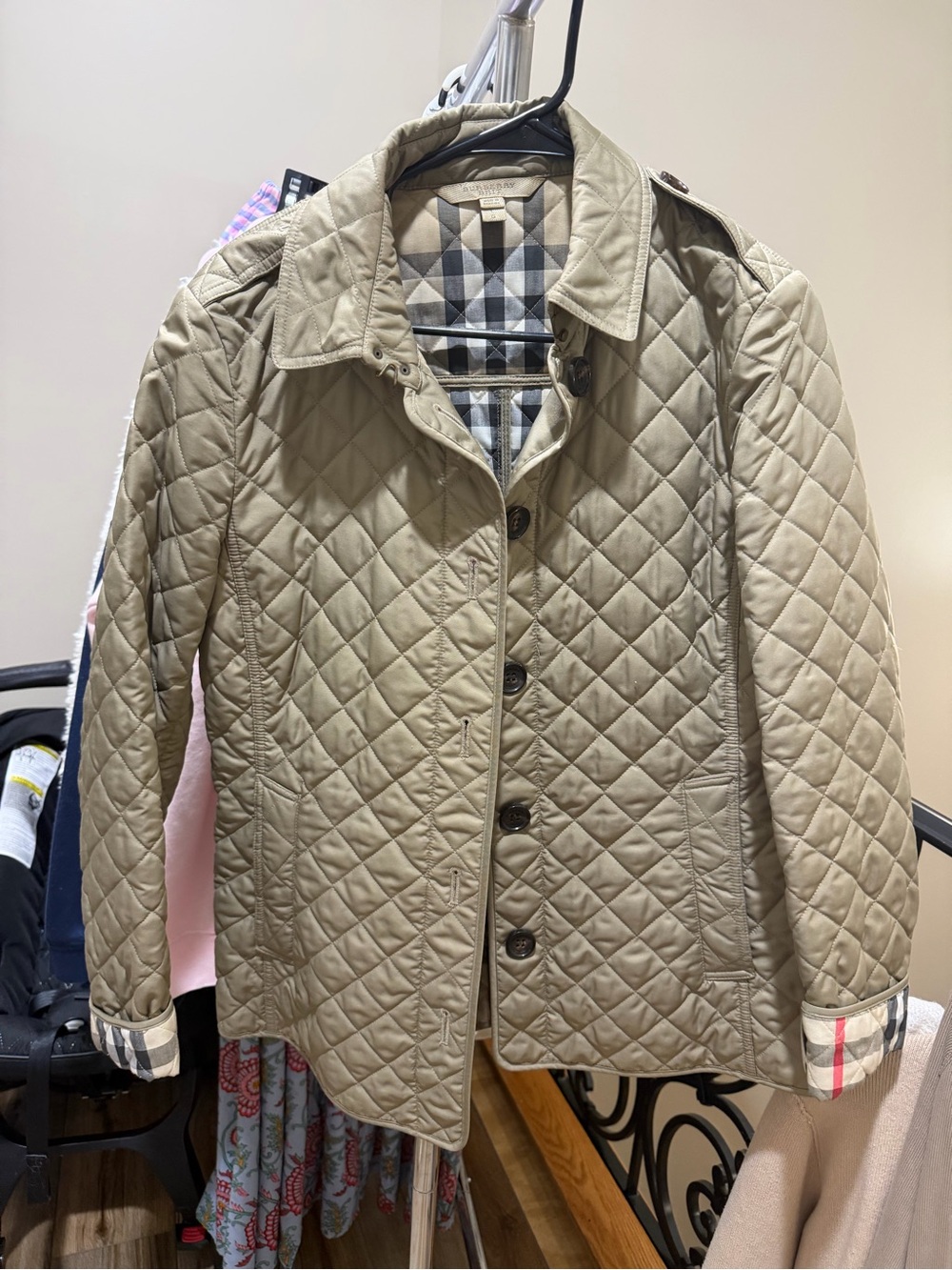 Quilted Beige Women’s Jacket with Plaid Lining